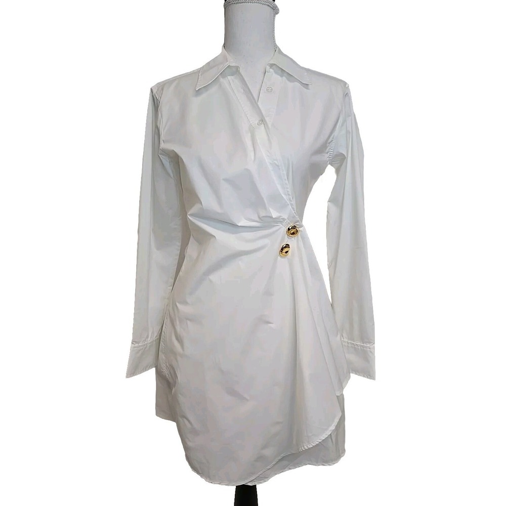 Tanya Taylor Winnie Poplin Mini Wrap Shirtdress White Women's Size 00 NWT $465